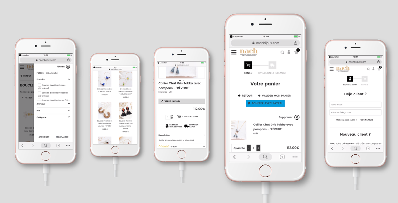 Version Mobile : Processus de commande de boutique en ligne ou site e-commerce avec l'ajout au panier