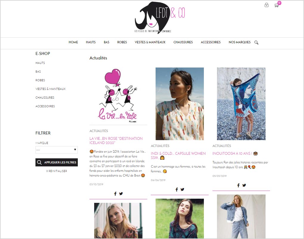 Exemple de creation de blog sur le site de vente Les Filles de Tartempion : Pret a porter et mode pour femmes