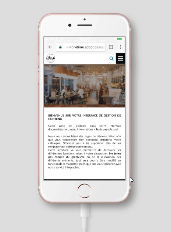 Presentation de la version mobile du theme Waro pour la creation de site internet vitrine avec Shop Application
