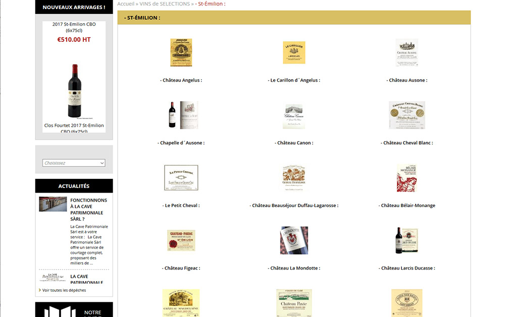 La Cave patrimoniale - Listing catégories pour la conception de site internet marchand avec la solution Shop Application