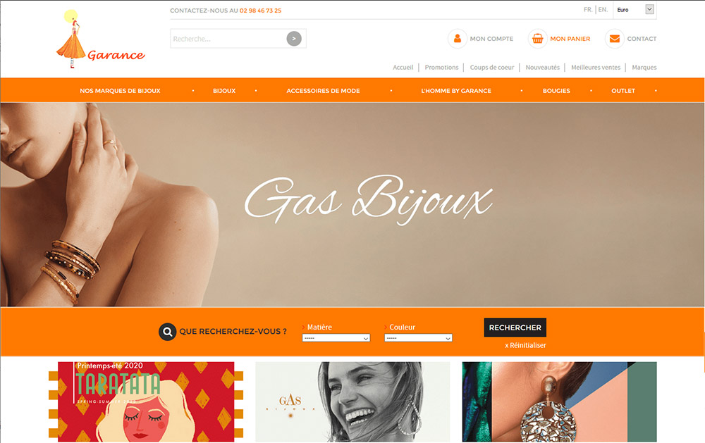 Bijouterie Garance - Page d'accueil - Création de site vente en ligne de bijoux www.bijouterie-garance.fr avec Shop Application