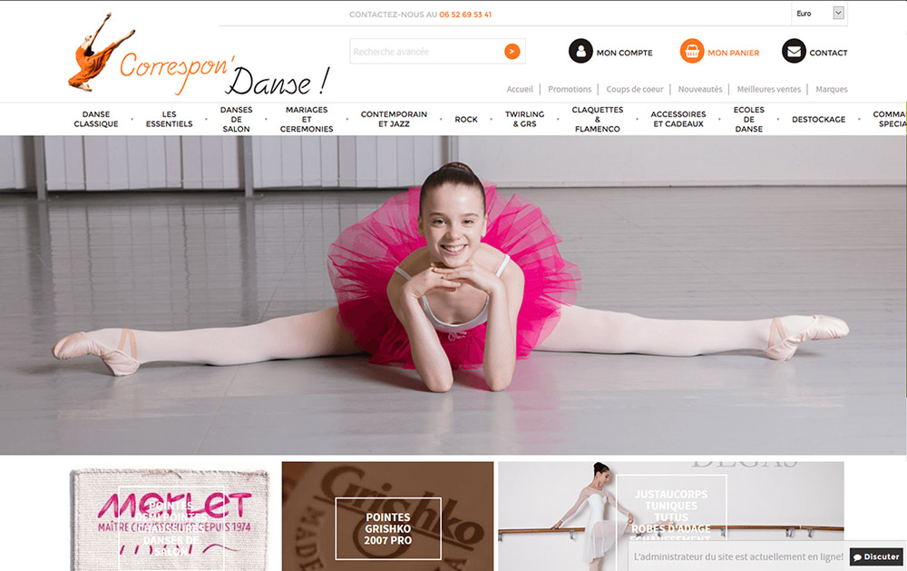 Tenues de danse - Page d'accueil - Création de site vente en ligne www.tenues-de-danse.fr pour articles de Danse avec la solution Shop Application