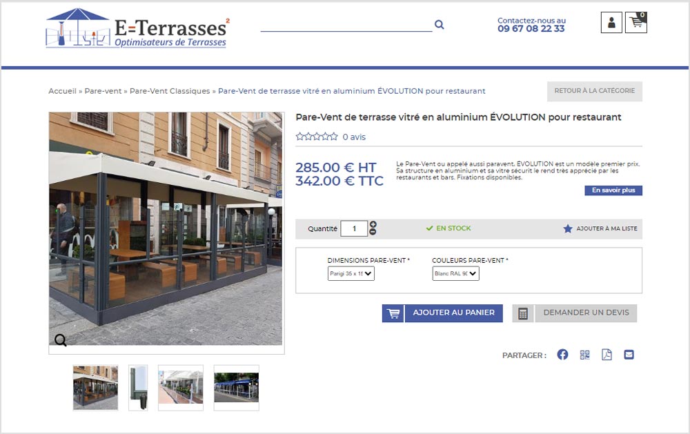 E-terrasses - Ergonomie de Fiche article - Réalisation de site e-commerce avec le thème Alll de Shop Application