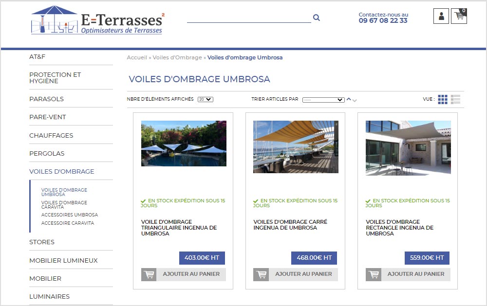E-terrasses - Listing articles avec menu vertical - Présentez vos produits à vendre en ligne avec la création de site e-commerce avec le thème Alll de Shop Application