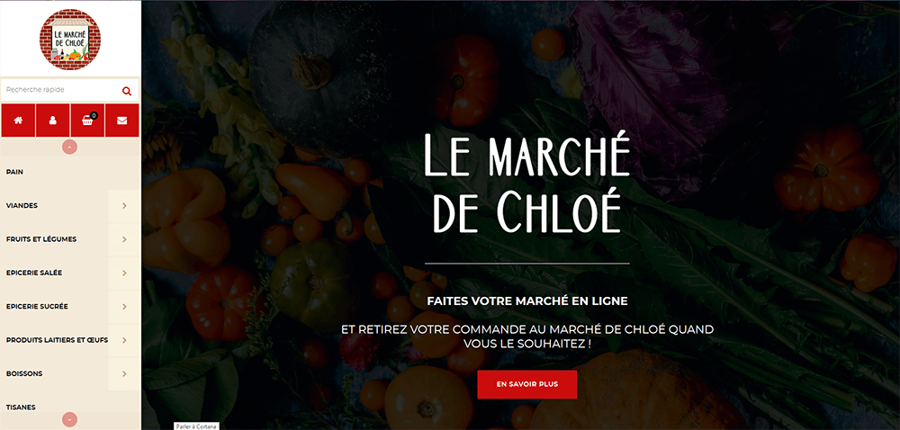 Le marché de Chloé - Page d'accueil - Création de boutique en ligne www.lemarchedechloe.fr pour la vente de produits alimentaires